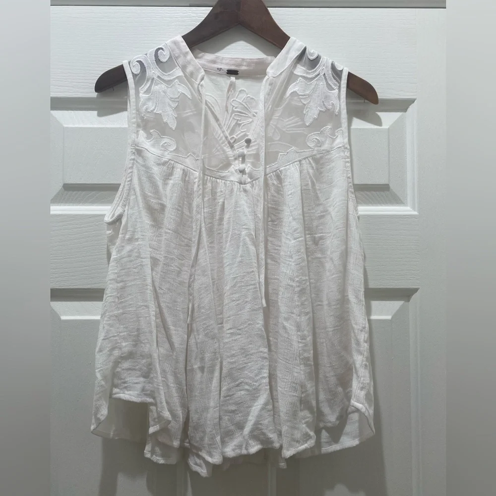 Free People White Lace and Mesh Blouse, S